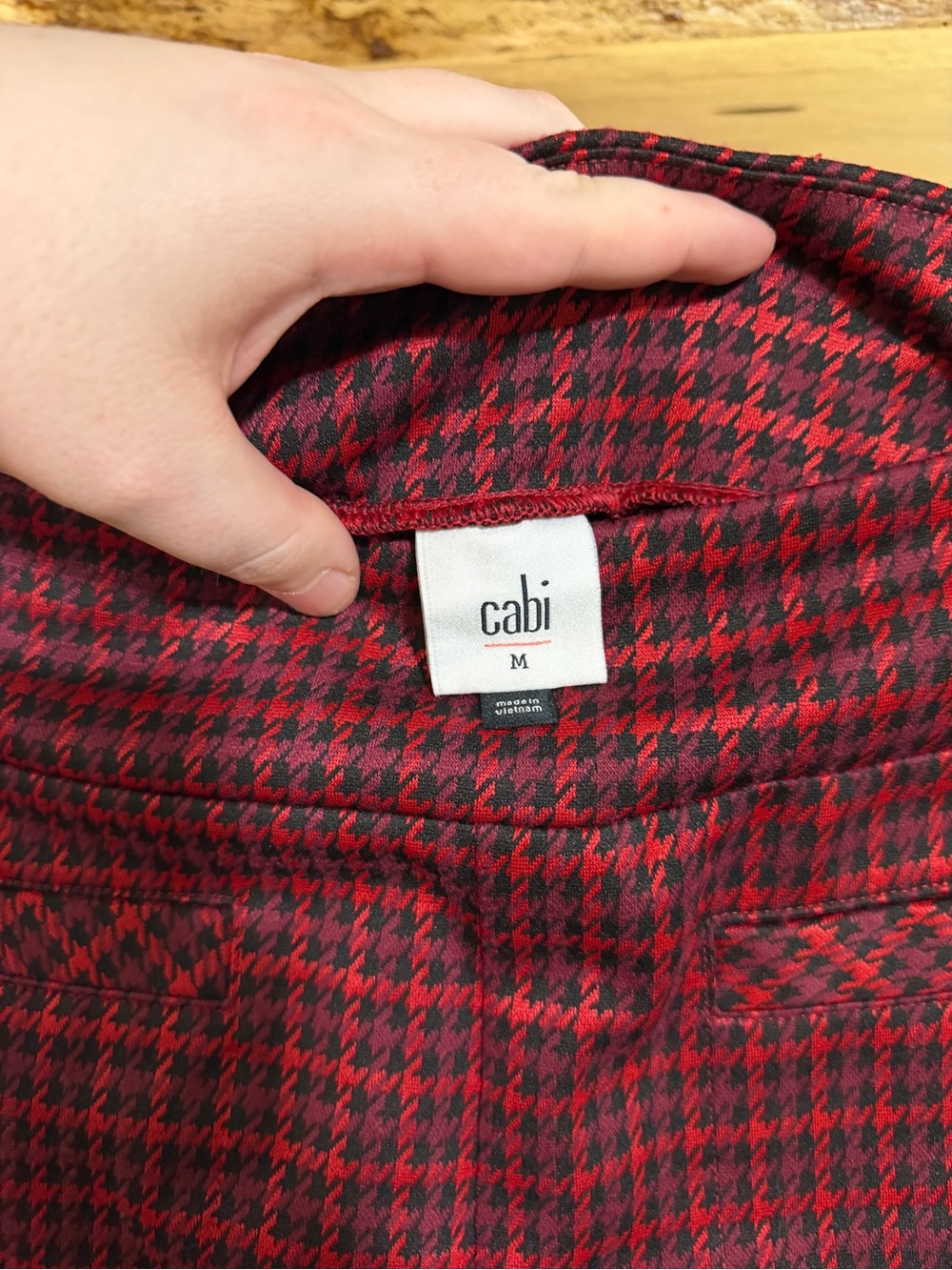 CAbi Burgundy Houndstooth Straight-Leg Pull-On Pants - Picture 3 of 8
